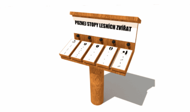 Herní prvek od firmy Hřiště hrou z Turnova, hand made. Dřevěný naučný prvek informační tabule poznej stopy lesních zvířat, vyrobený z akátového a dubového dřeva. Dřevěný naučný prvek informační tabule poznej stopy lesních zvířat, vyrobený z akátového a dubového dřeva.