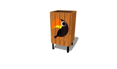 Herní prvek od firmy Hřiště hrou z Turnova, hand made. Dřevěný doplněk odpadkový koš s tukanem, vyrobený z akátového a dubového dřeva. Odpadkový koš s tukanem, vyrobený z akátového a dubového dřeva.