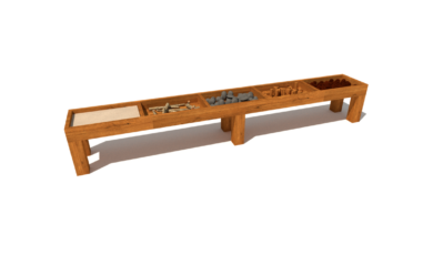 Herní prvek od firmy Hřiště hrou z Turnova, hand made. Dřevěný prvek naučný, smyslový stolek pro hmat, vyrobený z akátového a dubového dřeva. Smyslový stolek pro hmat, vyrobený z akátového a dubového dřeva.