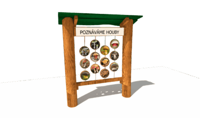 Herní prvek od firmy Hřiště hrou z Turnova, hand made. Dřevěný prvek naučný informační panel, poznej houby s obrázky, vyrobený z akátového a dubového dřeva. Dřevěný prvek naučný informační panel, poznej houby s obrázky, vyrobený z akátového a dubového dřeva.
