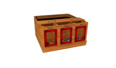 Herní prvek od firmy Hřiště hrou z Turnova, hand made. Dřevěný doplněk odpadkové koše na tříděný odpad průhledné s kompostem, vyrobený z akátového a dubového dřeva. Odpadkové koše na tříděný odpad s kompostem, s velkými průhledy, vyrobený z akátového a dubového dřeva.